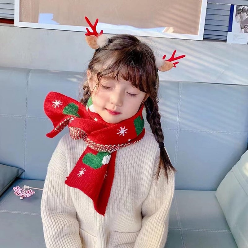 Felite Fnn Kids Christmas Reindeer Snowflake Scarf Fall Winter Warm Knit Scarf - Image 3